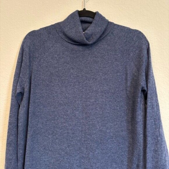 White + Warren Turtleneck Long Sleeve Blue Sweater Cotton Silk - Picture 1 of 6